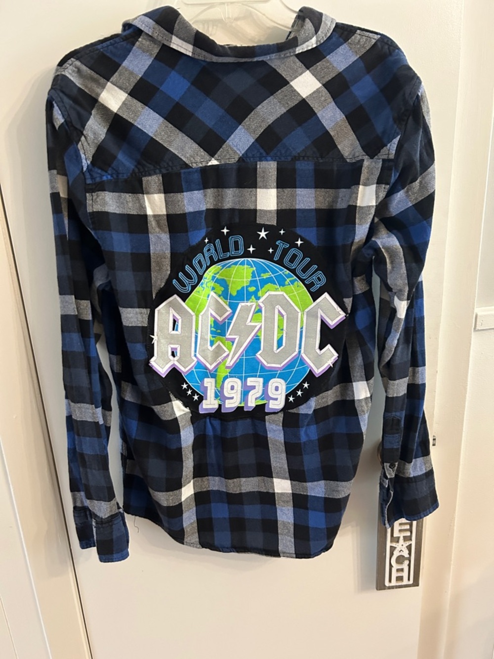 AC/DC World Tour 1979 Blue & Black Plaid Flannel Shirt